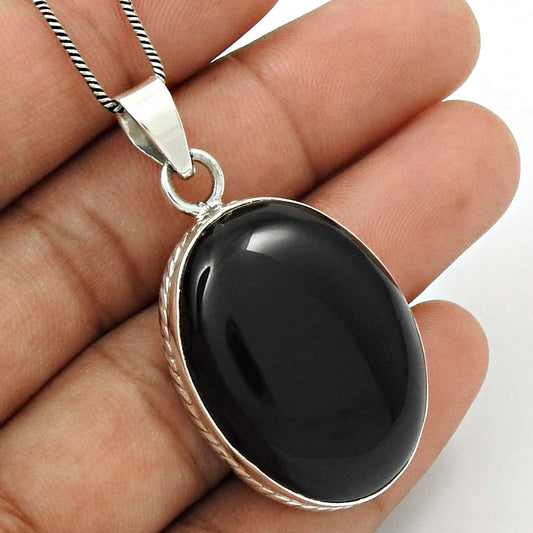 Natural Onyx Gemstone Pendant Tribal Black 925 Sterling Silver Jewelry E33