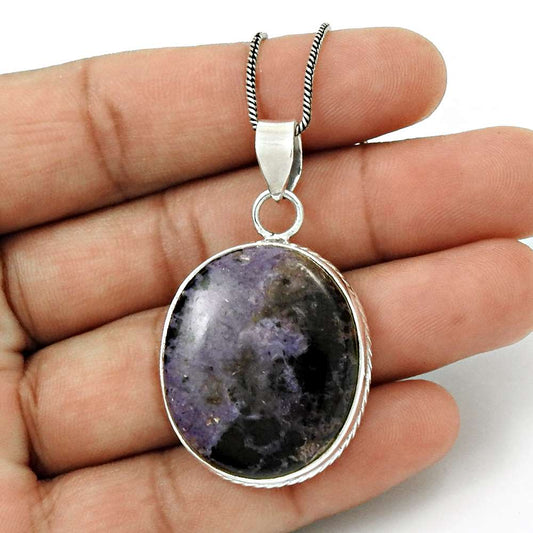 Natural Charoite Gemstone 925 Sterling Silver Pendant Stylish For Women H33
