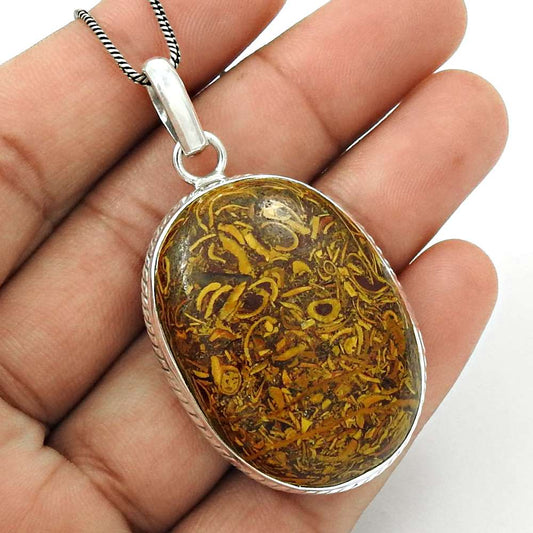 Anniversary Gift For Her Natural Mariam Fossil Pendant Ethnic 925 Silver I33