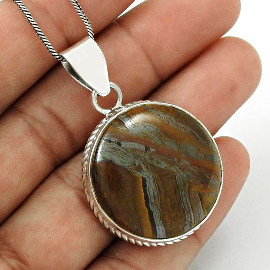 Natural Tiger'S Eye Gemstone 925 Sterling Silver Pendant Vintage For Girls J33