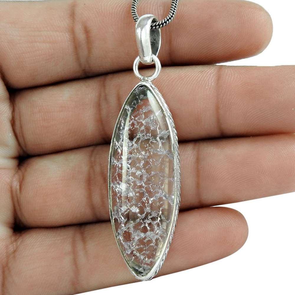 Natural Snake Rutile Gemstone 925 Sterling Silver Pendant Bohemian For Women N13