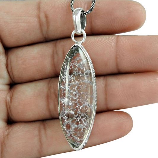 Natural Snake Rutile Gemstone 925 Sterling Silver Pendant Bohemian For Women N13