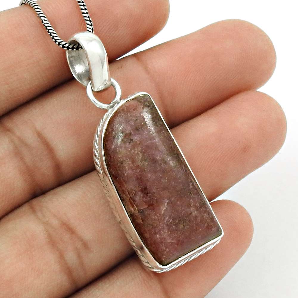 Gift For Her 925 Sterling Silver Natural Rhodonite Gemstone Pendant Stylish N33