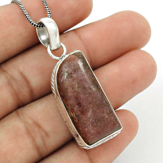 Gift For Her 925 Sterling Silver Natural Rhodonite Gemstone Pendant Stylish N33