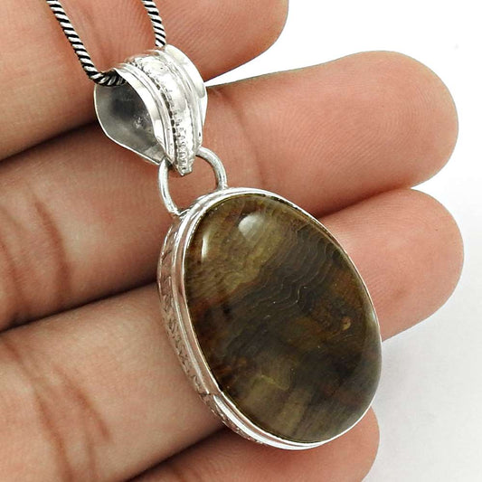 Natural Jasper Gemstone Pendant Ethnic 925 Sterling Silver Jewelry For Girls O33
