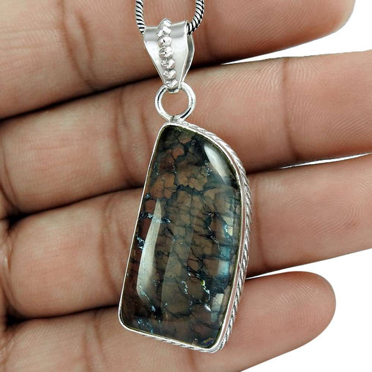 Halloween Gift 925 Sterling Silver Natural Snake Rutile Gemstone Pendant Boho H6