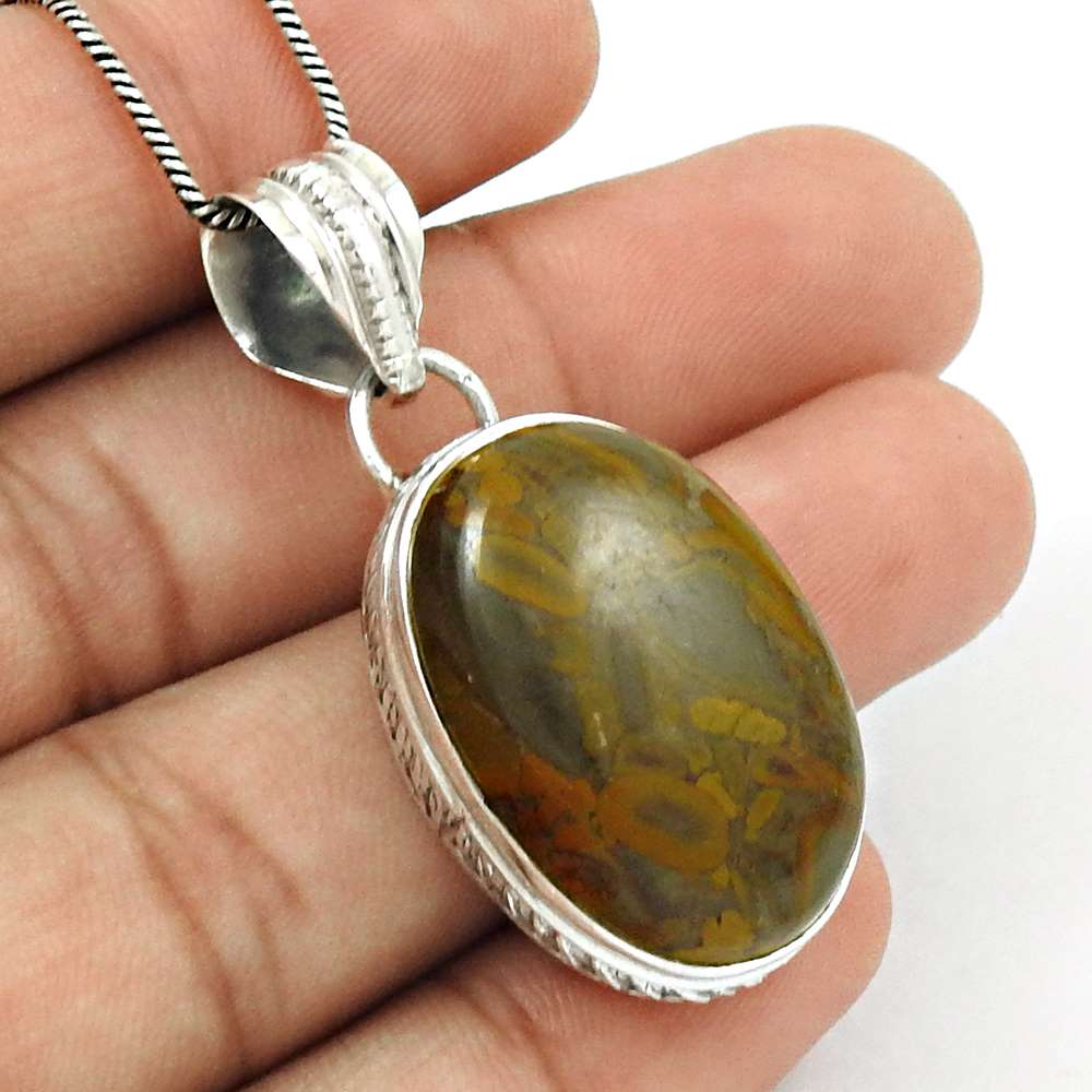 Birthday Gift For Her Natural Chinese Writing Pendant Vintage 925 Silver P33