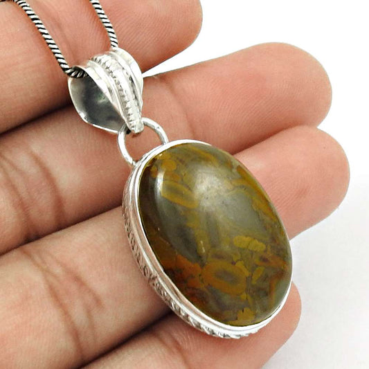 Birthday Gift For Her Natural Chinese Writing Pendant Vintage 925 Silver P33