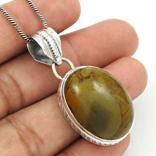 Natural Chinese Writing Gemstone Pendant Tribal 925 Sterling Silver For Girls Q1
