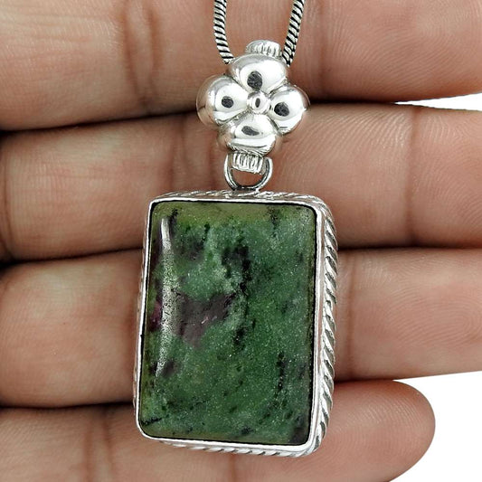 Natural Ruby In Zoisite Gemstone 925 Sterling Silver Pendant J11