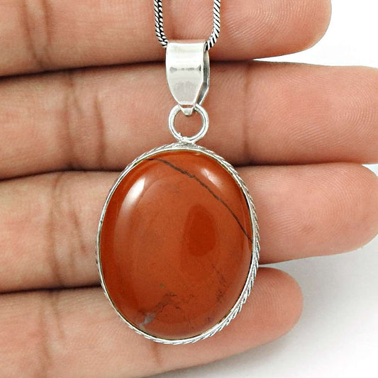 Gift For Women Pendant Bohemian 925 Silver Natural Red Jasper Gemstone S33