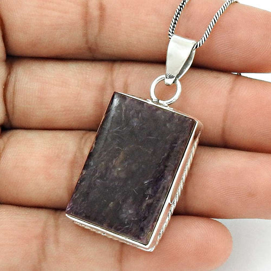 Gift For Her 925 Sterling Silver Natural Charoite Gemstone Pendant Stylish T33
