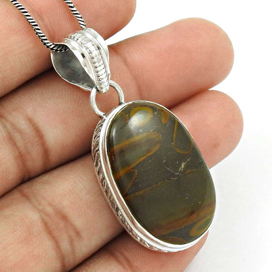Natural Imperial Jasper Gemstone 925 Silver Pendant Tribal For Girls W33