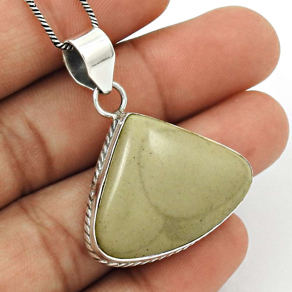Natural Leaf Jasper Gemstone 925 Sterling Silver Pendant Boho For Women X33