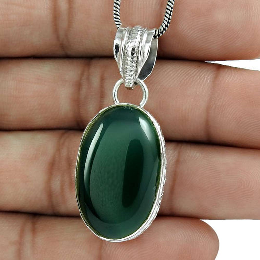 Gift For Her 925 Sterling Silver Natural Onyx Gemstone Jewelry Pendant Tribal X6