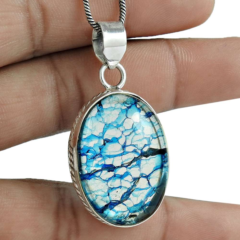Birthday Gift For Her Natural Snake Rutile Pendant Bohemian 925 Silver A57