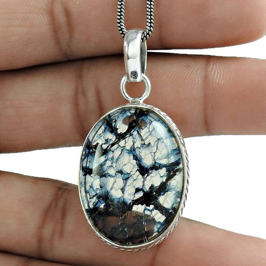 Natural Snake Rutile Gemstone Pendant 925 Sterling Silver Jewelry For Women Q1