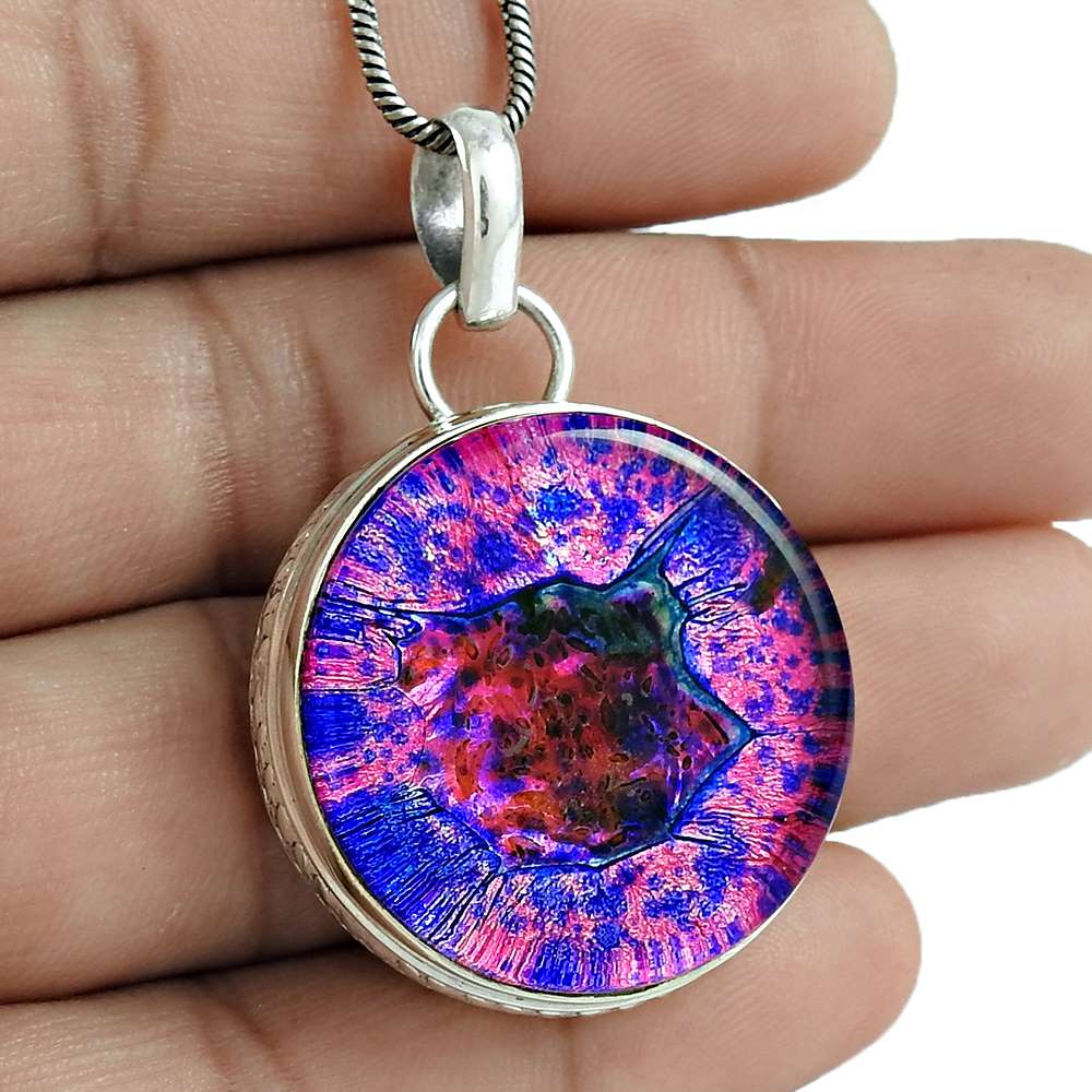 Halloween Gift Natural Dico Glass Gemstone Pendant 925 Sterling Silver X6