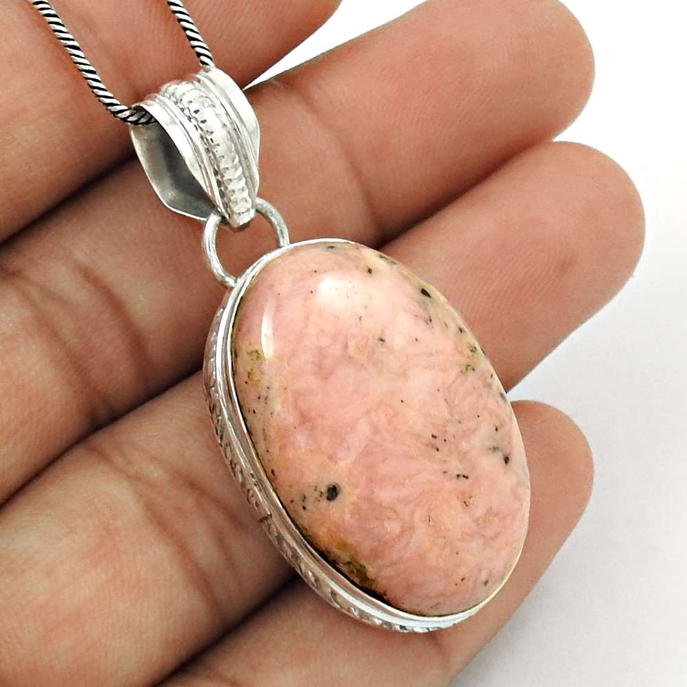 Natural Rhodochrosite Gemstone 925 Sterling Silver Pendant Boho For Girls C34