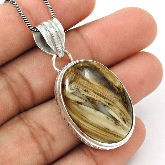 Anniversary Gift For Her Natural Brush Agate Pendant Ethnic 925 Silver F34