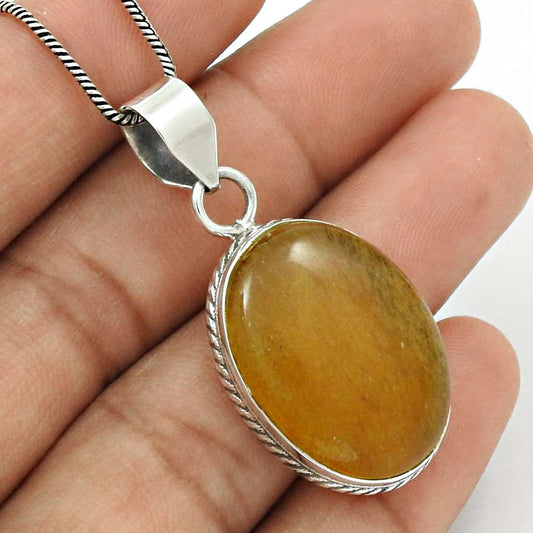Natural Aventurine Gemstone 925 Sterling Silver Pendant Tribal For Girls G34