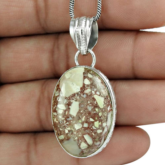 Natural Rosetta Gemstone Jewelry 925 Sterling Silver Pendant Ethnic For Women X7