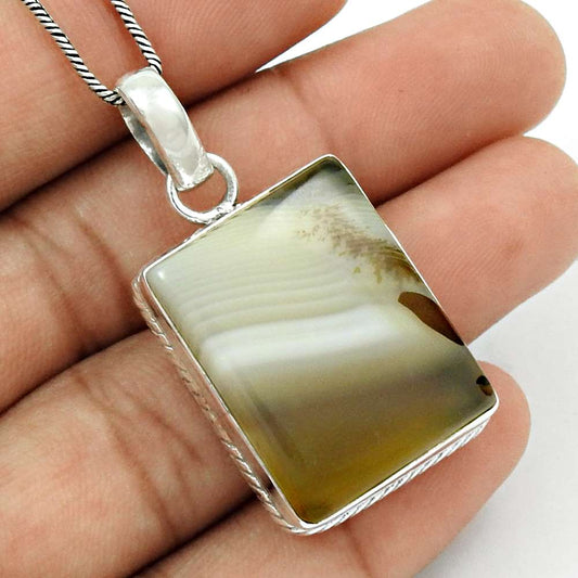 Natural Botswana Agate Gemstone Pendant Tribal 925 Sterling Silver For Girls M34