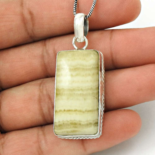 Natural Yellow Lace Agate Gemstone 925 Silver Pendant Bohemian For Girls O34