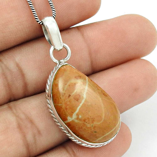 Natural Jasper Gemstone Jewelry 925 Sterling Silver Pendant Ethnic For Girls Q2