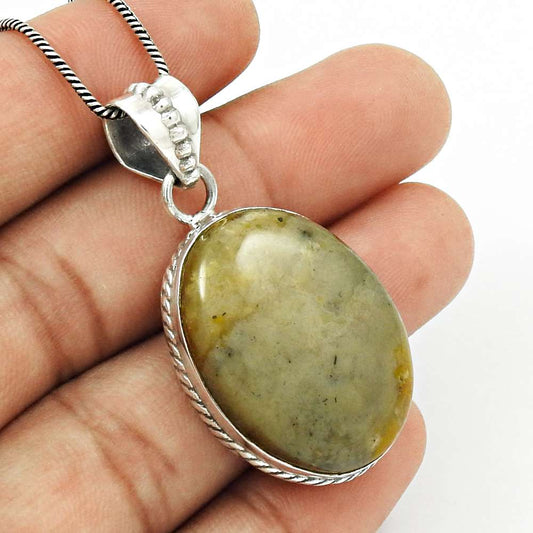 Birthday Gift For Her Natural Ocean Jasper Pendant Stylish 925 Silver V34