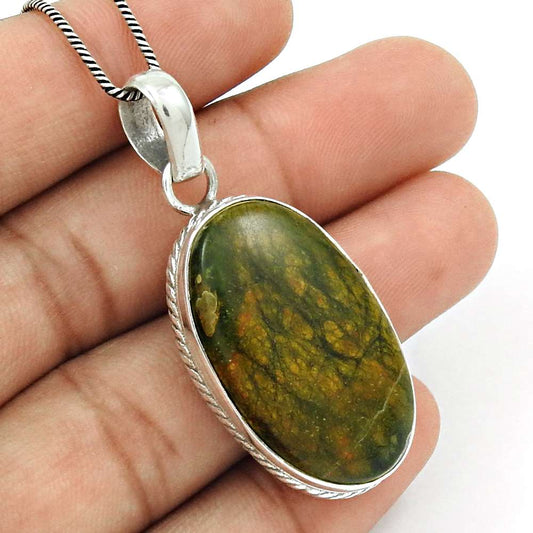 Natural Brush Agate Gemstone 925 Sterling Silver Pendant Ethnic For Girls W34