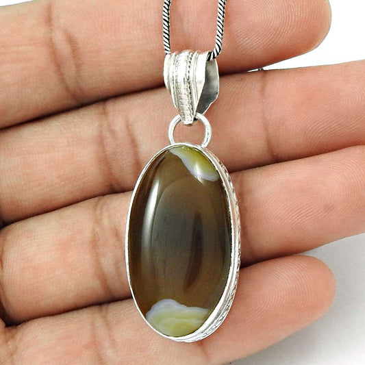 Gift For Her 925 Sterling Silver Natural Onyx Gemstone Pendant Bohemian A35