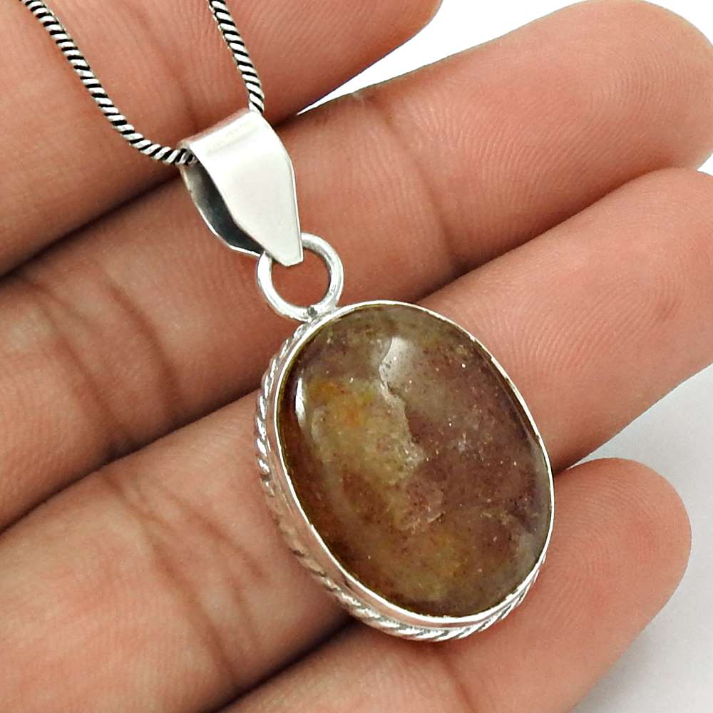 Gift For Her 925 Sterling Silver Natural Sunstone Gemstone Pendant Ethnic C35