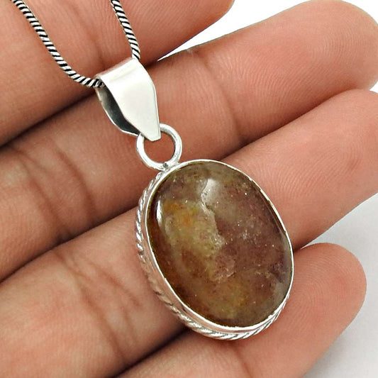 Gift For Her 925 Sterling Silver Natural Sunstone Gemstone Pendant Ethnic C35