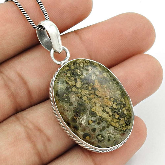 Anniversary Gift For Her Natural Crinoid Fossil Pendant Bohemian 925 Silver G35