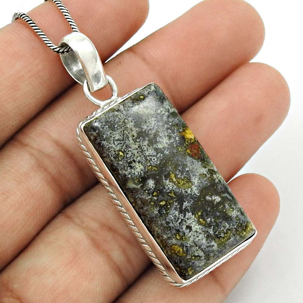 Natural Crinoid Fossil Gemstone 925 Silver Pendant Stylish For Girls H35