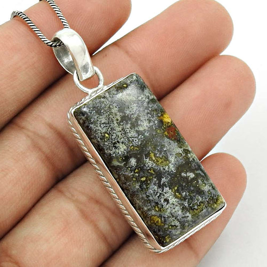 Natural Crinoid Fossil Gemstone 925 Silver Pendant Stylish For Girls H35