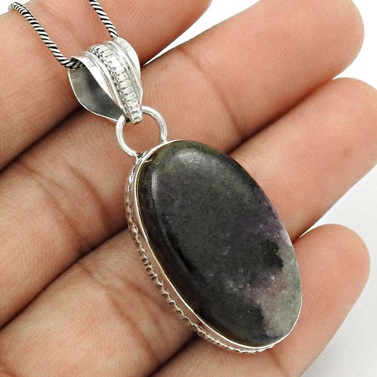Birthday Gift For Her Natural Charoite Gemstone Pendant Boho 925 Silver K35