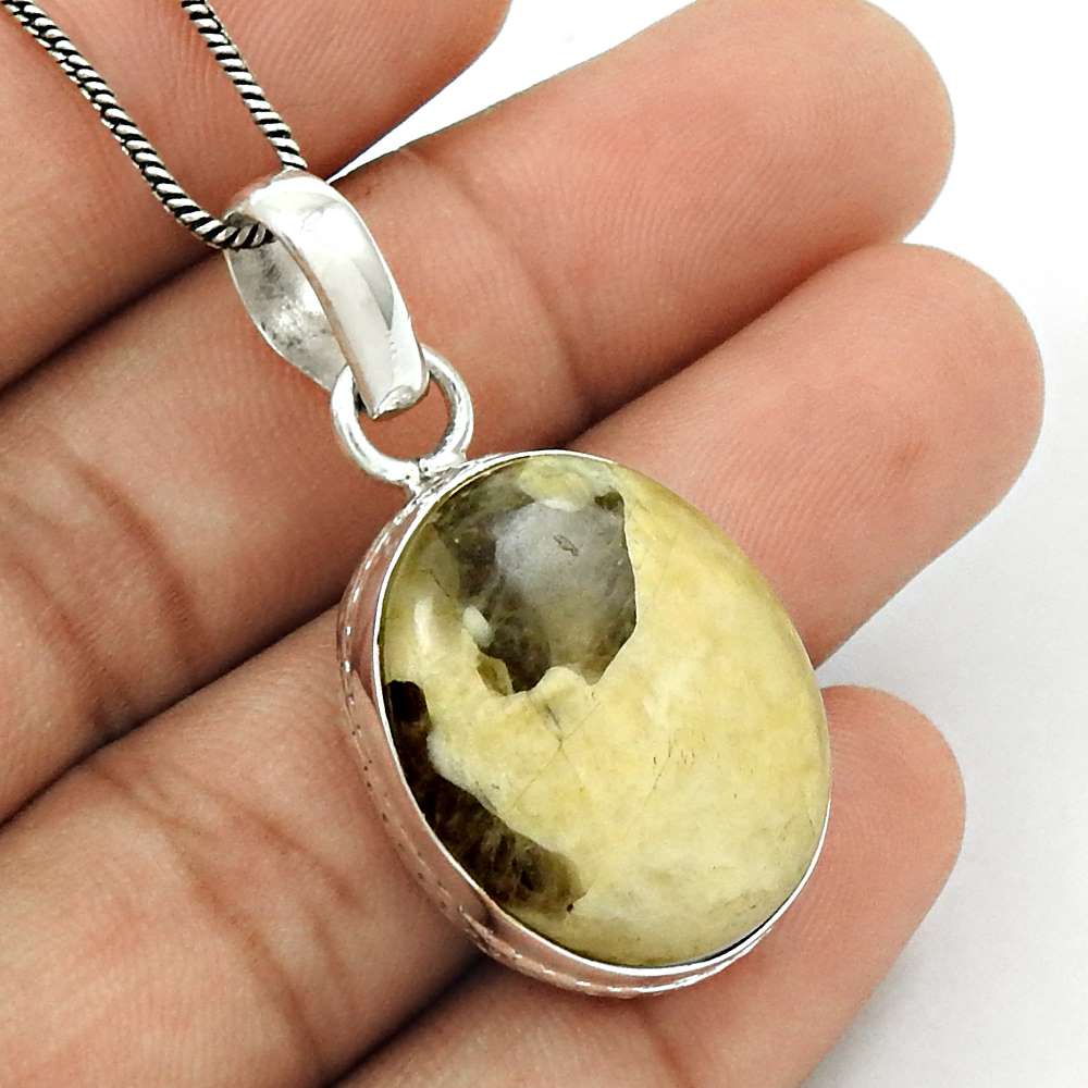Wedding Gift For Her 925 Silver Natural Septarian Gemstone Pendant Stylish M35