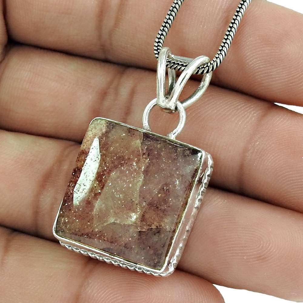 Natural Sunstone Gemstone Pendant Ethnic 925 Sterling Silver Indian Jewelry Y7