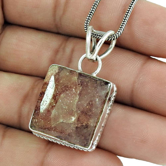 Natural Sunstone Gemstone Pendant Ethnic 925 Sterling Silver Indian Jewelry Y7