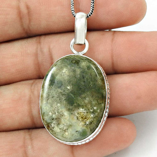 Natural Ocean Jasper Gemstone 925 Sterling Silver Pendant Ethnic For Women N35