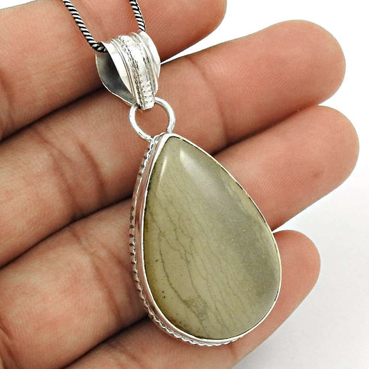 Wedding Gift For Her 925 Silver Natural Leaf Jasper Gemstone Pendant Tribal P35