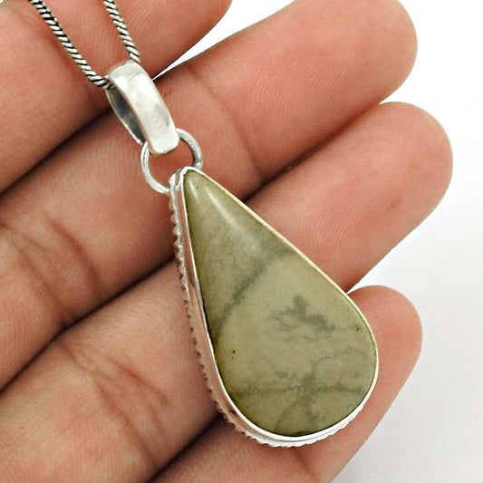 Natural Leaf Jasper Gemstone Pendant Stylish 925 Sterling Silver Jewelry S35