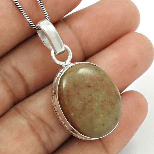 Gift For Her 925 Sterling Silver Natural Jasper Gemstone Pendant Vintage U35