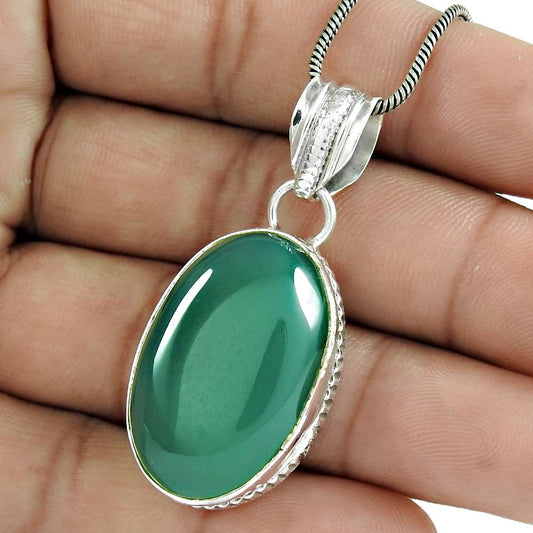 Gift For Her 925 Sterling Silver Natural Onyx Gemstone Pendant Ethnic K25