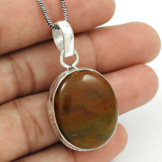 Natural Imperial Jasper Gemstone Pendant Stylish Red 925 Sterling Silver X35