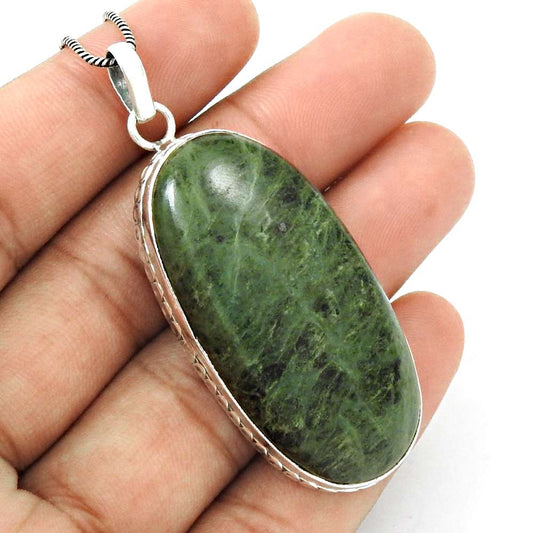 Natural Green Jasper Gemstone Pendant Ethnic 925 Sterling Silver For Girls Y35