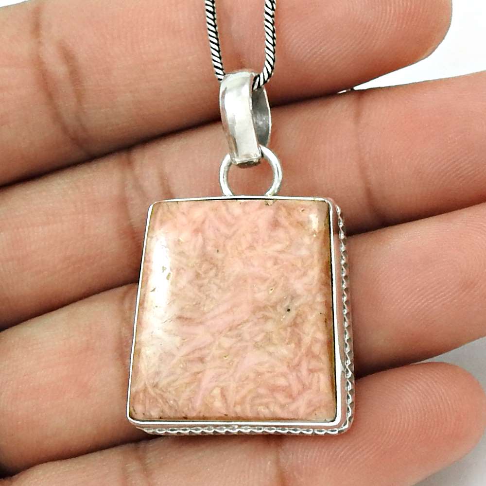 Natural Rhodochrosite Gemstone Pendant Vintage 925 Sterling Silver For Women Z35
