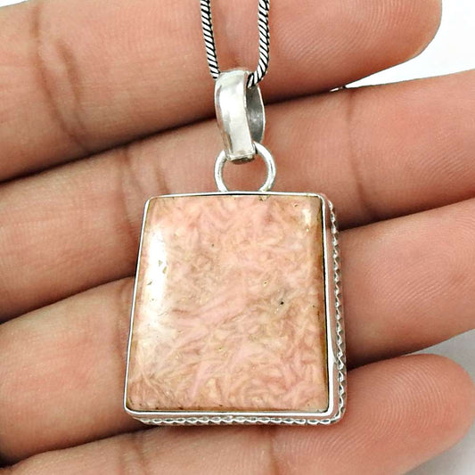 Natural Rhodochrosite Gemstone Pendant Vintage 925 Sterling Silver For Women Z35